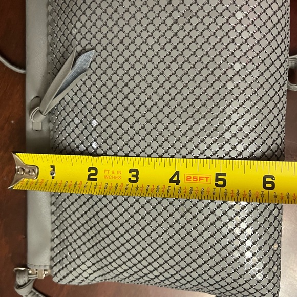 Whiting & Davis Purse Vintage 1980s gray metal mesh faux leather strap trim - Picture 10 of 12